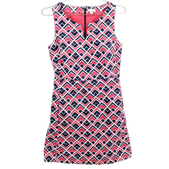 Gap Sheath Dress Womens 2 Pink White Navy Geometric Marcy Dobby Scoop Neck Mini - Picture 1 of 8